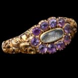 NO RESERVE, ANTIQUE VICTORIAN AMETHYST CLUSTER RING