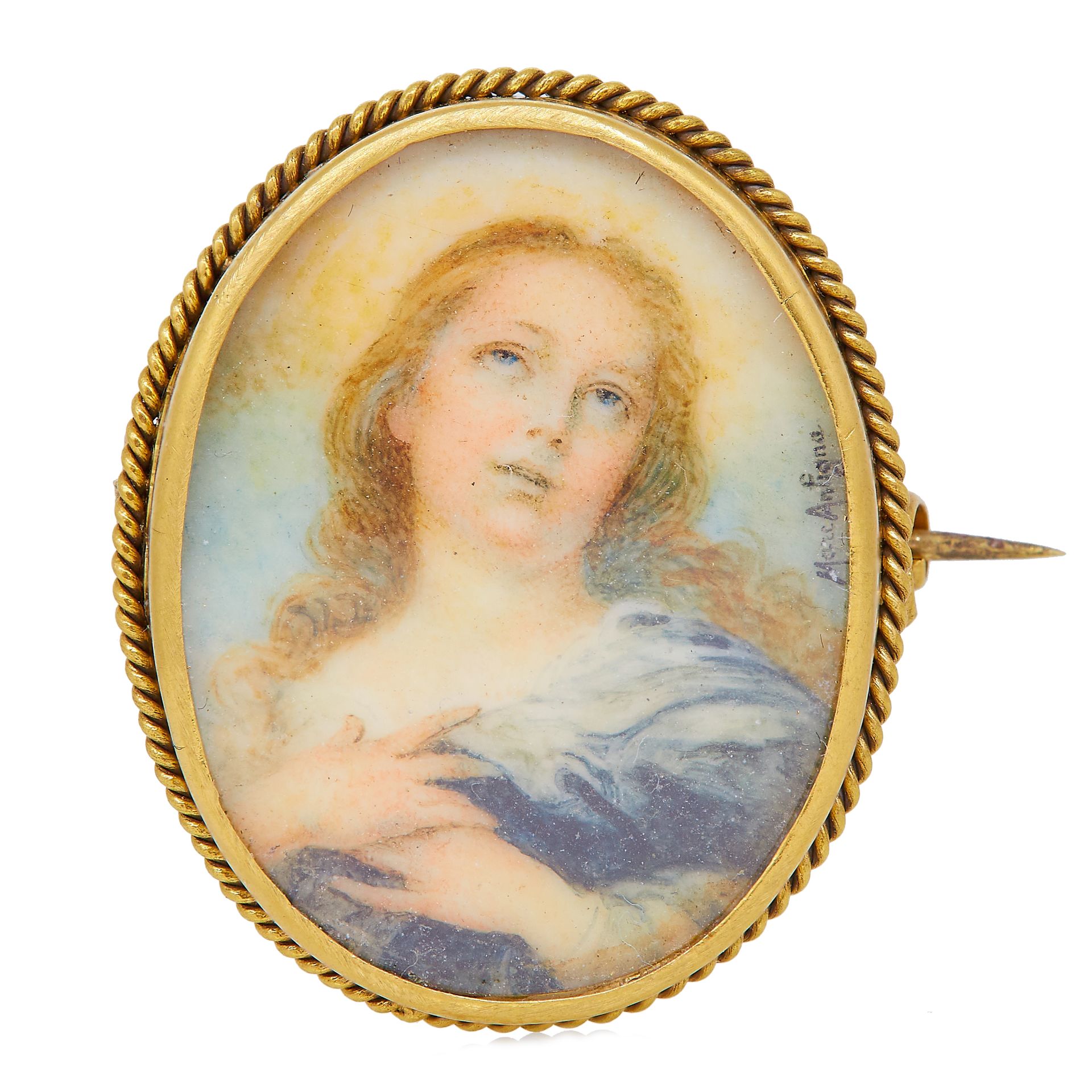 NO RESERVE, ANTIQUE PORTRAIT MINIATURE BROOCH