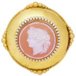 NO RESERVE, ANTIQUE VICTORIAN CAMEO AND ENAMEL BROOCH