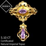 BIRKS, CERTIFICATED PINK IMPERIAL TOPAZ DROP BROOCH