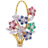 DIAMOND, RUBY, SAPPHIRE AND EMERALD GIARDINETTO BROOCH