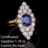 CERTIFICATED SAPPHIRE AND DIAMOND MARQUISE CLUSTER RING