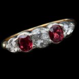 ANTIQUE RUBY AND DIAMOND 5-STONE RING