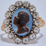 ANTIQUE BLACKAMOOR CAMEO AND DIAMOND RING