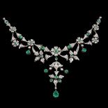 ANTIQUE EMERALD AND DIAMOND DROP NECKLACE