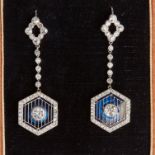 PAIR OF DIAMOND AND PLIQUE A JOUR DROP EARRINGS