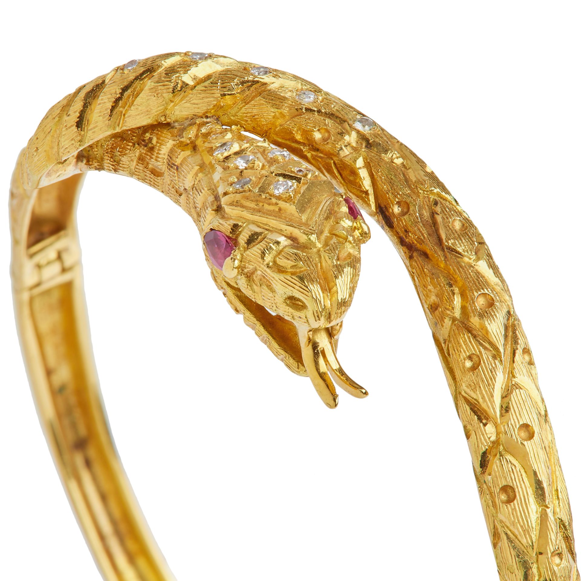 ANTIQUE DIAMOND AND RUBY SNAKE BANGLE