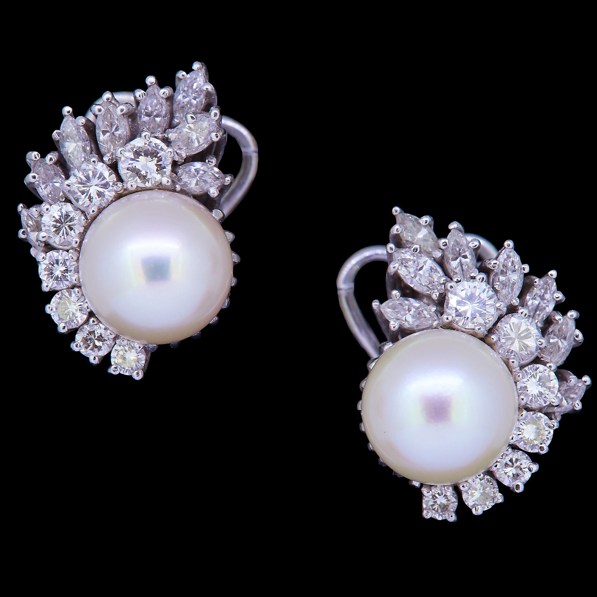 PAIR OF CULTURED PEARL AND DIAMOND EARRINGS