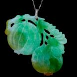CARVED JADE AND DIAMOND GOURD PENDANT