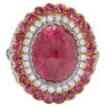 LARGE RUBY AND DIAMOND CLUSTER RING