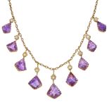 ANTIQUE AMETHYST AND PEARL DROP NECKLACE