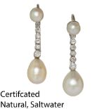 IMPORTANT PAIR OF NATURAL PEARL AND DIAMOND DROP EARRINGS