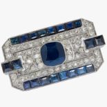 ART-DECO SAPPHIRE AND DIAMOND BROOCH/PENDANT