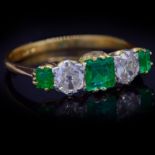 EMERALD AND DIAMOND 5-STONE RING