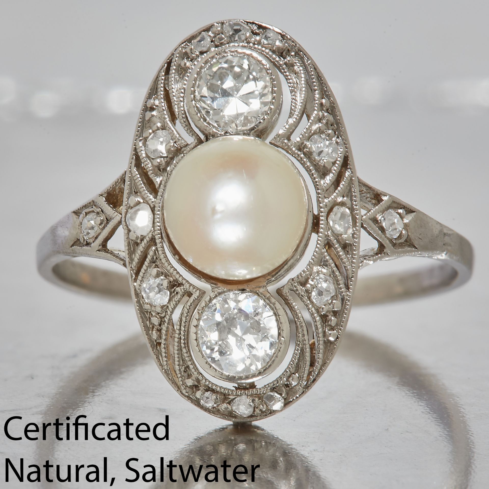 CERTIFICATED NATURAL PEARL AND DIAMOND RING