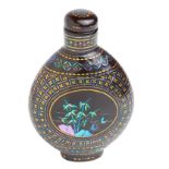 A BURGAUTE LACQUER AND MOTHER OF PEARL SNUFF BOTTLE