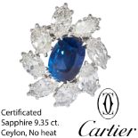 CARTIER PARIS, IMPORTANT CERTIFICATED CEYLON SAPPHIRE AND DIAMOND BROOCH