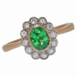 DEMANTOID GARNET AND DIAMOND CLUSTER RING