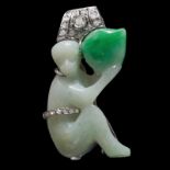 JADE AND DIAMOND CLIP BROOCH