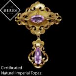 BIRKS, CERTIFICATED IMPERIAL PINK TOPAZ DROP BROOCH