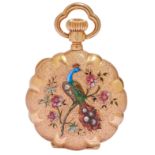 ANTIQUE ENAMEL AND DIAMOND HUNTER POCKET WATCH