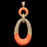 CORAL AND DIAMOND DROP PENDANT