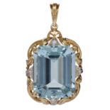 LARGE AQUAMARINE AND DIAMOND PENDANT