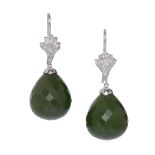 PAIR OF EMERALD AND DIAMOND DROP EARRINGS