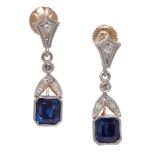 PAIR OF SAPPHIRE AND DIAMOND DROP EARRINGS