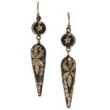 PAIR OF VICTORIAN GOLD AND SILVER PIQUE TORTOISE DROP EARRINGS