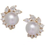 PAIR OF PEARL AND DIAMOND EARCLIPS