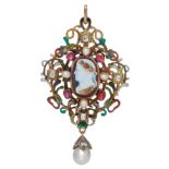 HIGHLY IMPORTANT RENAISSANCE CAMEO, PEARL ENAMEL AND DIAMOND PENDANT