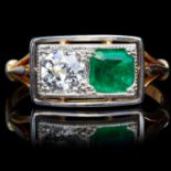 ART-DECO EMERALD AND DIAMOND RING