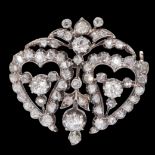 VICTORIAN DIAMOND DOUBLE HEART BROOCH