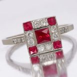 RUBY AND DIAMOND SQUARE CLUSTER RING