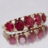 FIVE STONE RUBY AND DIAMOND RING