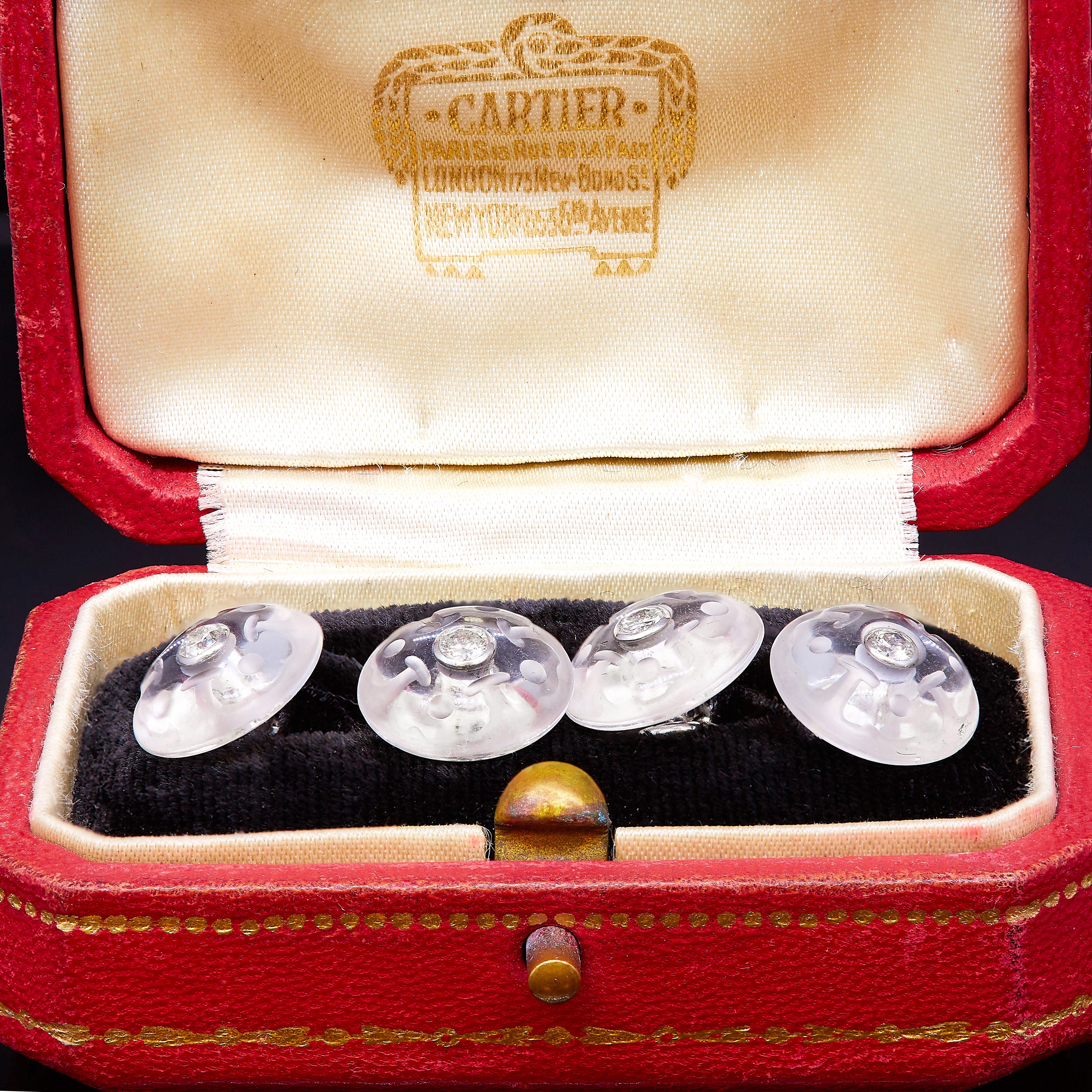 CARTIER, PAIR OF ROCK CRYSTAL AND DIAMOND CUFFLINKS - Image 2 of 3