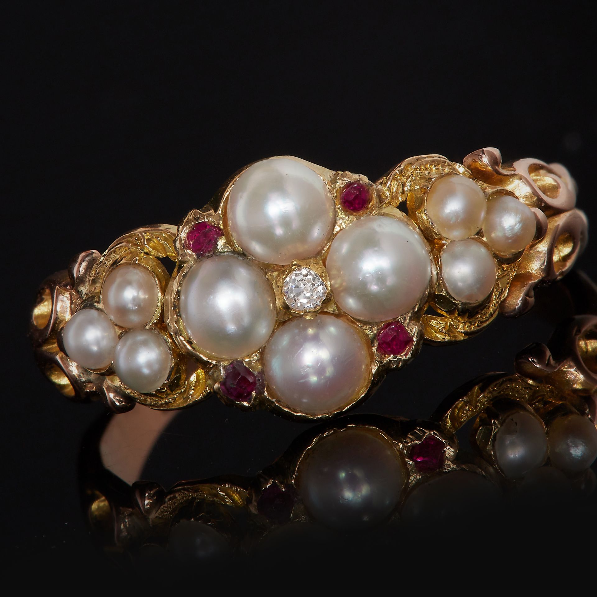VICTORIAN PEARL, RUBY AND DIAMOND RING