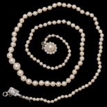 SINGLE ROW PEARL AND DIAMOND NECKLACE