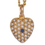 PEARL AND SAPPHIRE HEART SHAPED PENDANT