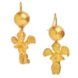 RARE PAIR OF GOLD PUTTI DROP EARRINGS