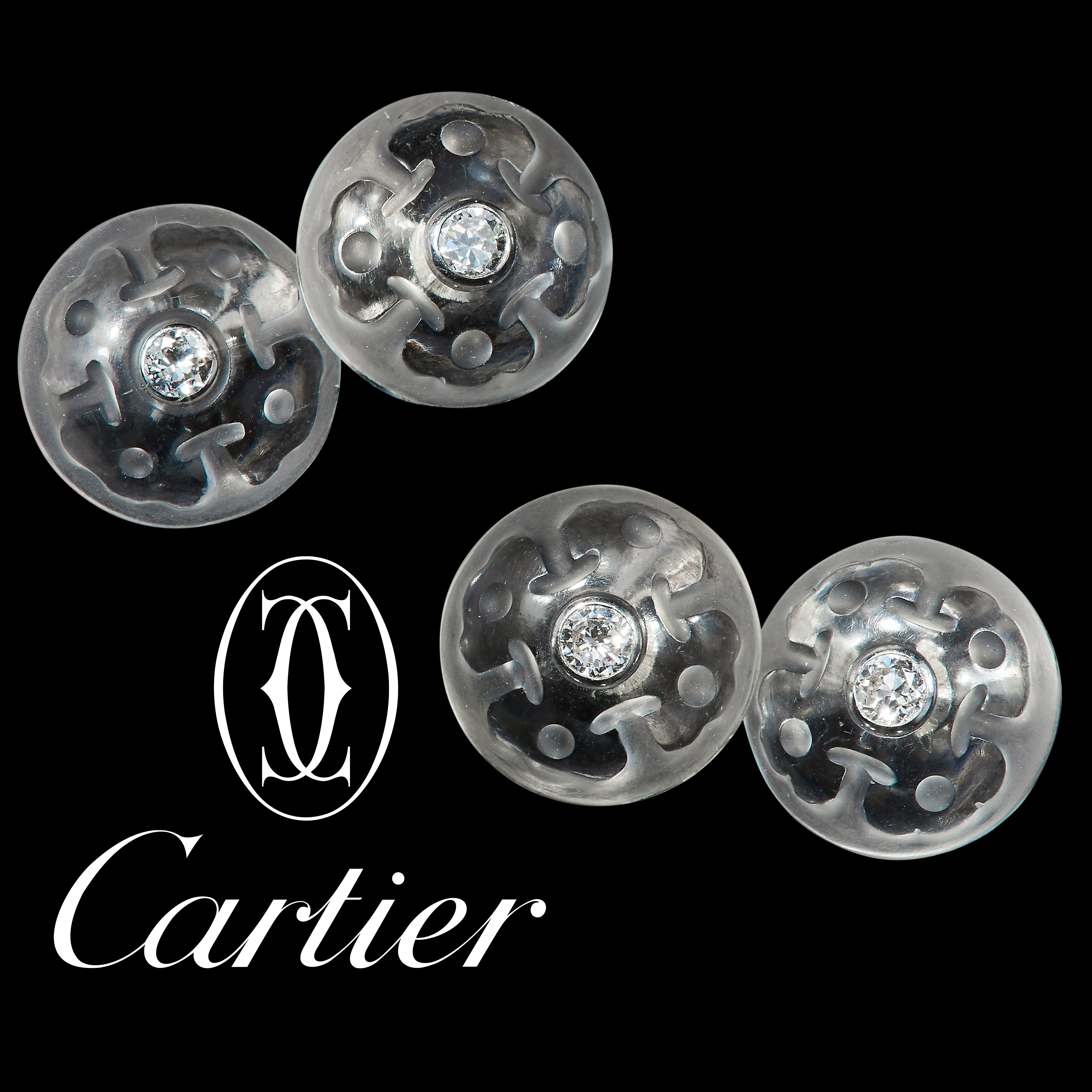 CARTIER, PAIR OF ROCK CRYSTAL AND DIAMOND CUFFLINKS