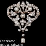 EDWARDIAN CERTIFICATED NATURAL PEARL AND DIAMOND BROOCH