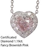 GIA CERTIFICATED FANCY BROWNISH PINK DIAMOND HEART PENDANT NECKLACE