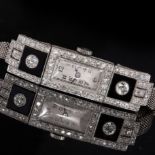 ART-DECO DIAMOND AND ONYX WRISTWATCH