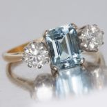 AQUAMARINE AND DIAMOND 3-STONE RING