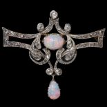 EDWARDIAN OPAL AND DIAMOND DROP BROOCH