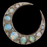 OPAL AND DIAMOND CRESCENT BROOCH