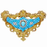 ANTIQUE VICTORIAN TURQUOISE AND PEARL BROOCH