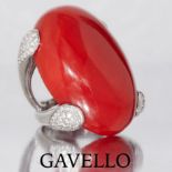 GAVELLO, LARGE CORAL AND DIAMOND RING
